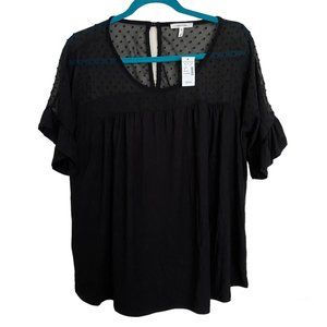 Maurices NWT Women's Ruffled Dot Print Chiffon Yoke Short Sleeve Tee Size XL